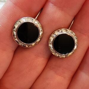 Elegant Black Onyx and Clear Chrystal Silver Earrings